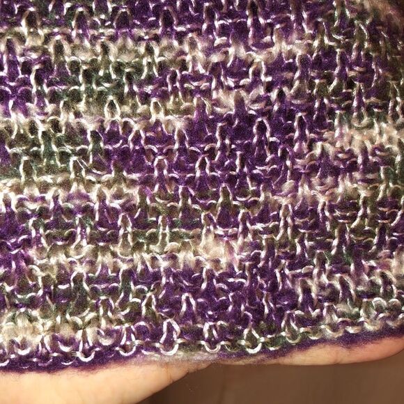 Avenue 1X-3X Knit Poncho Sweater with Patch Pockets in Purple Green Ivory - Picture 11 of 11